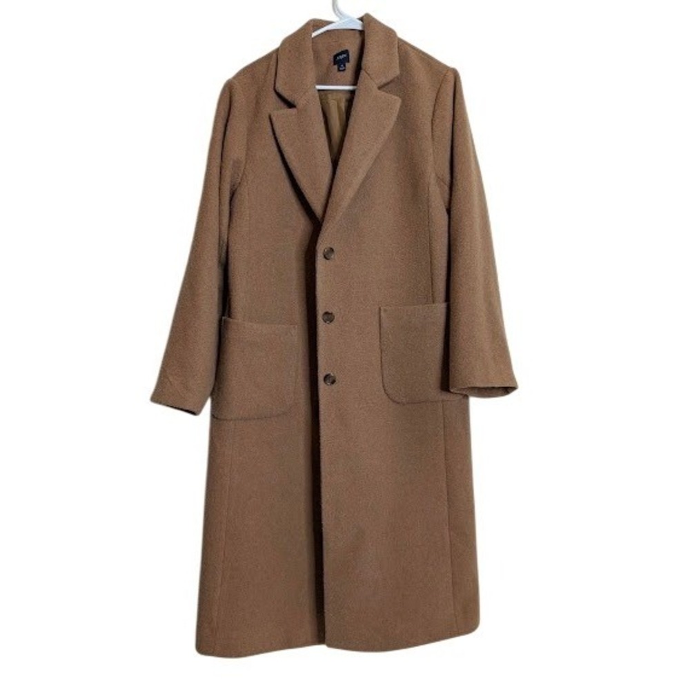 J. Crew Patch Pocket Topcoat Women M Brown Camel Wool Blend Button Up Jacket